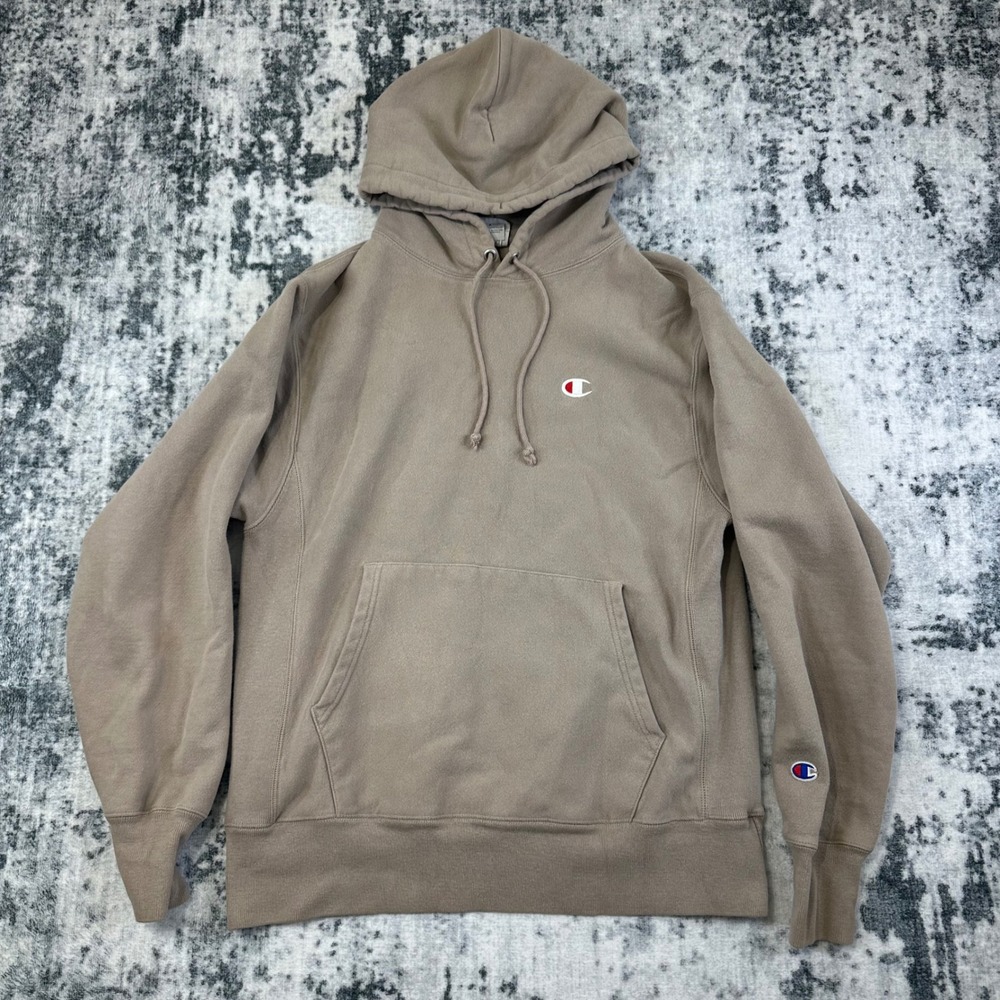 Champion Reverse Weave Hoodie Mens M Tan Pullover Sweatshirt Heavyweight C